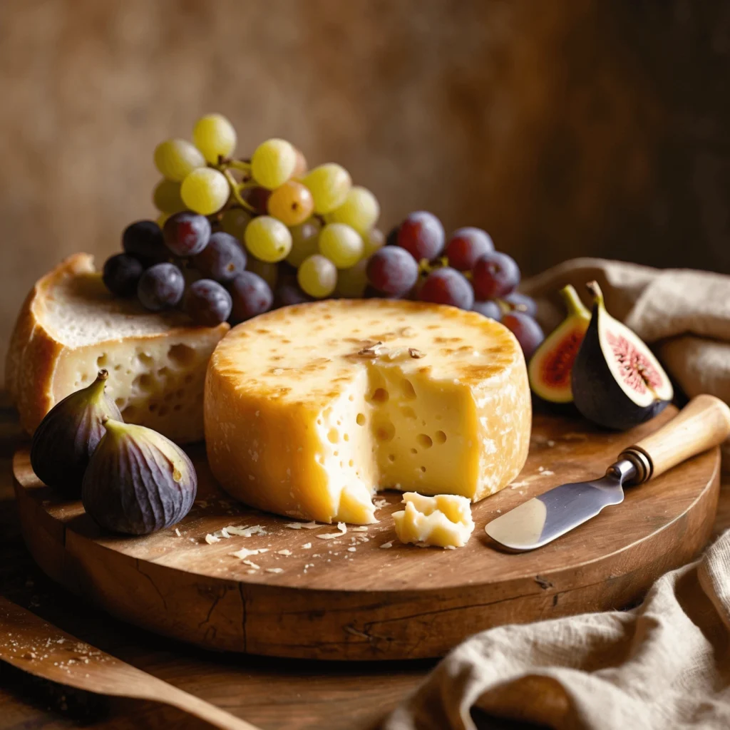 A serving of raclette cheese, melted over potatoes, vegetables, and charcuterie, made with creamy Gruyere cheese for a savory Swiss meal.